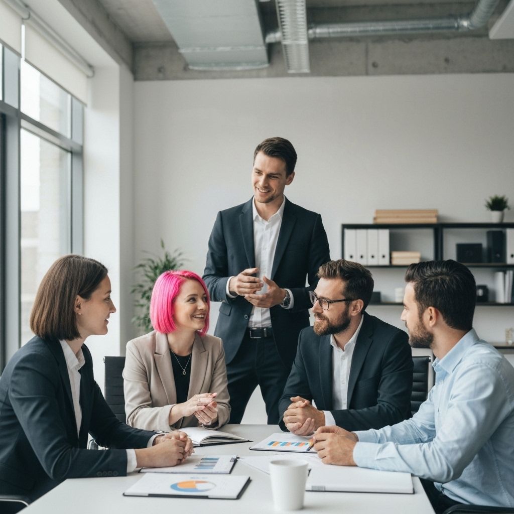 Professional accounting team collaborating in a modern office environment